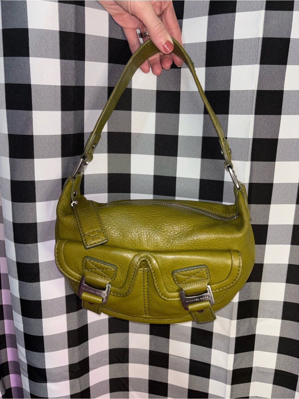 Michael Kors Y2K Hobo Olive Green Pebbled Leather Shoulder Bag